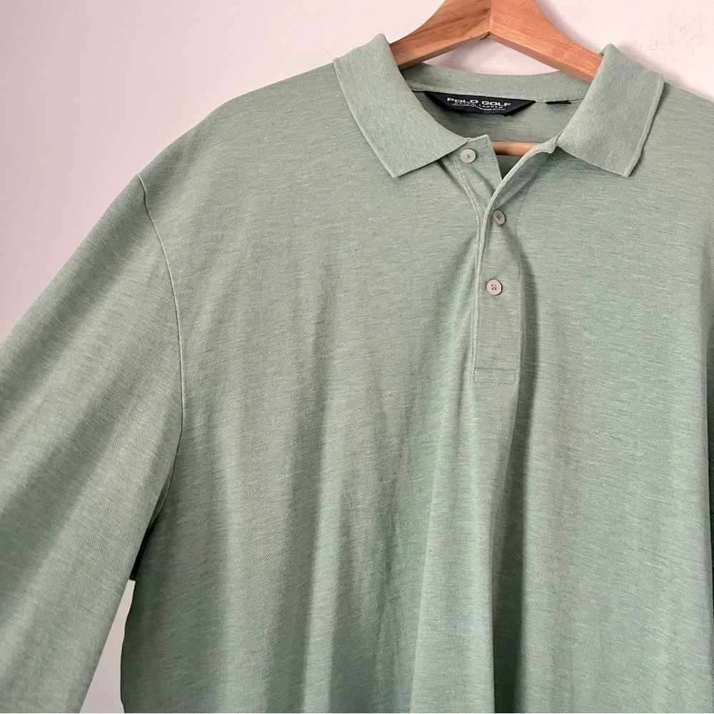 POLO GOLF Ralph Lauren Pima Cotton Long Sleeve 3 Button Polo Shirt Sage Green XL